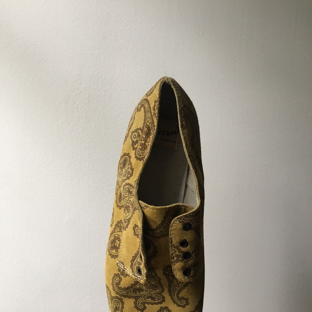 Mustard paisley suede loafers